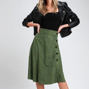 Lulus Halloway Olive Green Suede Button-Front Midi
